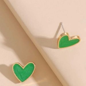 Green Heart Stud Earrings